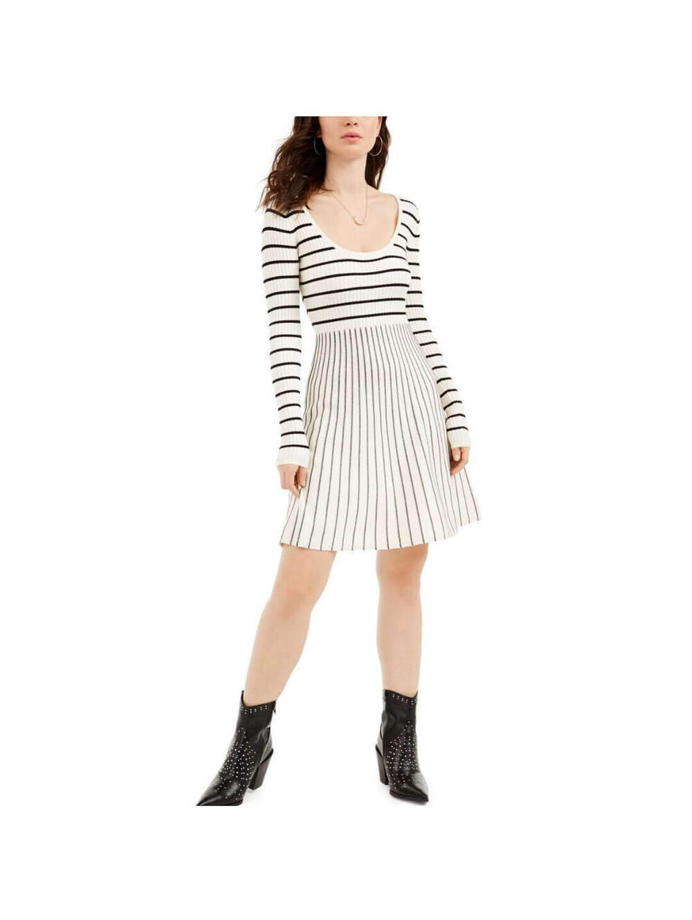 NEW Guess Nash Ribbed Knit Striped Fit & Flare Sweater Dress Large
